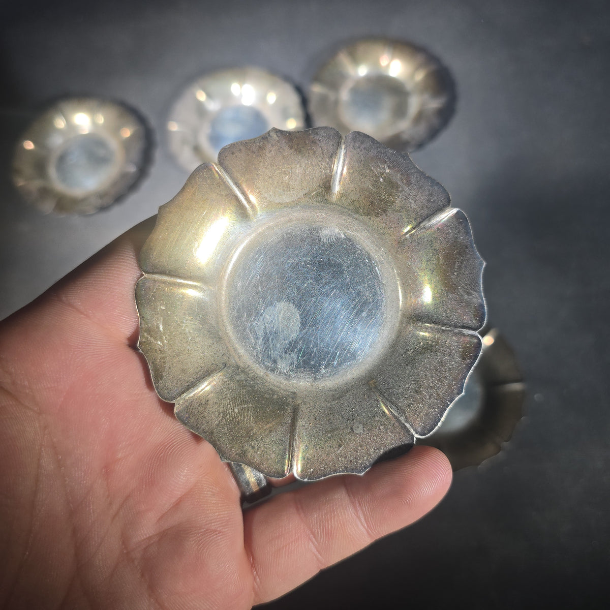 Grouping of Eight Sterling Silver Petal-Form Nut Dishes