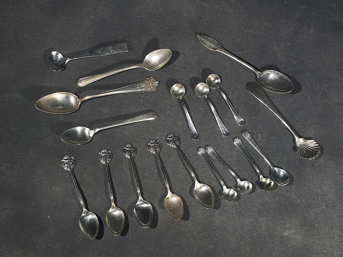 Grouping of 18 Sterling Silver Demitasse Spoons in Assorted Patterns