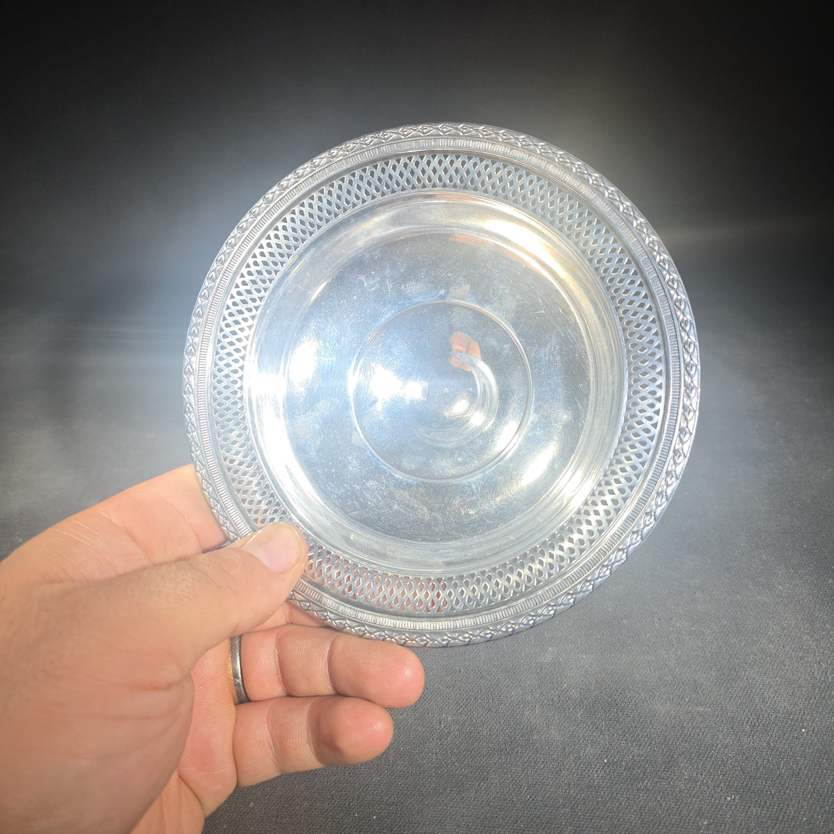 Sterling Silver Pedestal Compote with Pierced Rim, Manufactured by M. Fred Hirsch Co., Jersey City, New Jersey
