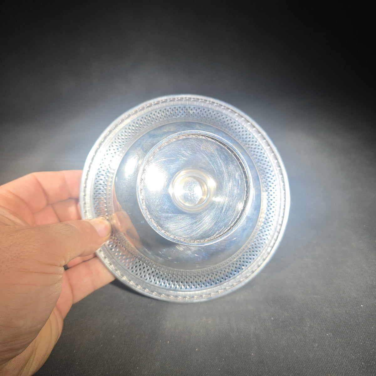 Sterling Silver Pedestal Compote with Pierced Rim, Manufactured by M. Fred Hirsch Co., Jersey City, New Jersey