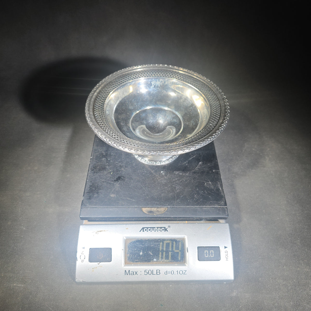 Sterling Silver Pedestal Compote with Pierced Rim, Manufactured by M. Fred Hirsch Co., Jersey City, New Jersey
