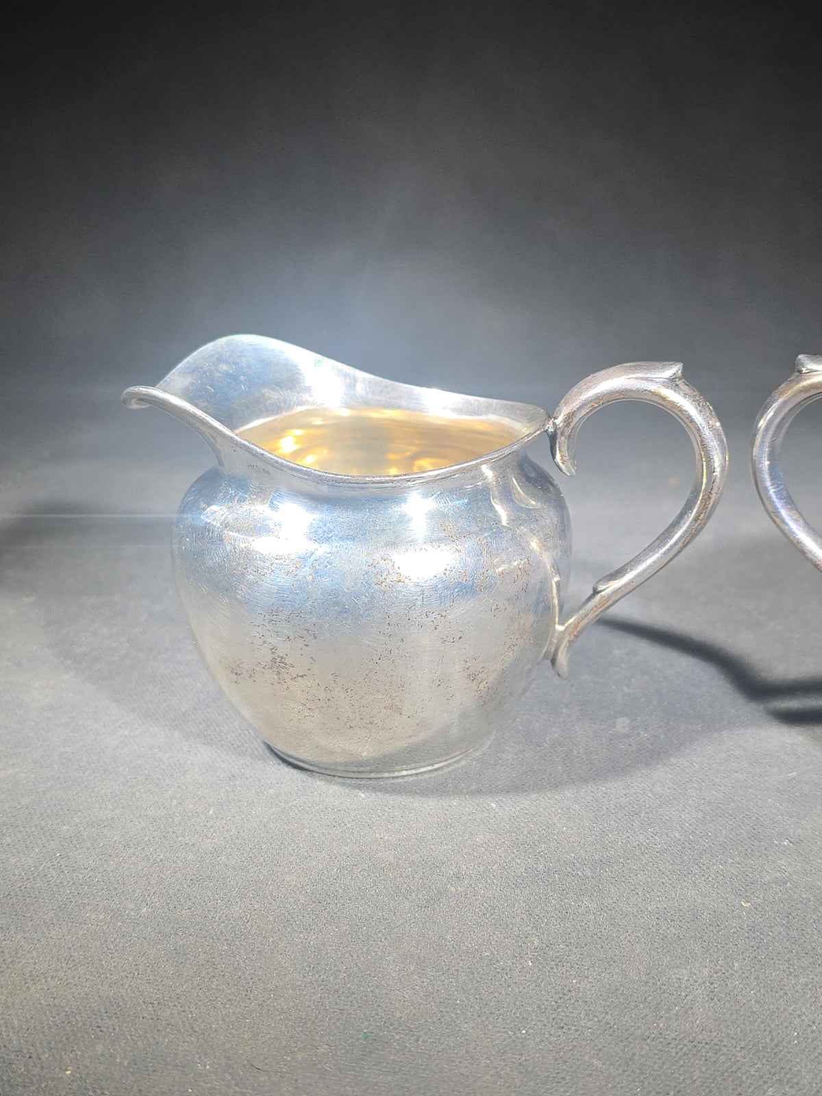 Sterling Silver Monogrammed Creamer and Open Sugar Bowl with Gold Wash Interior, Manufactured by P.S. Co., Pattern 702