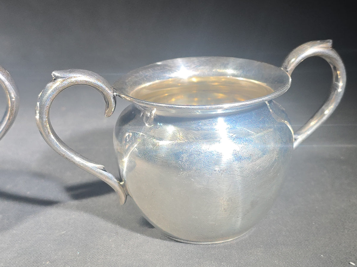 Sterling Silver Monogrammed Creamer and Open Sugar Bowl with Gold Wash Interior, Manufactured by P.S. Co., Pattern 702
