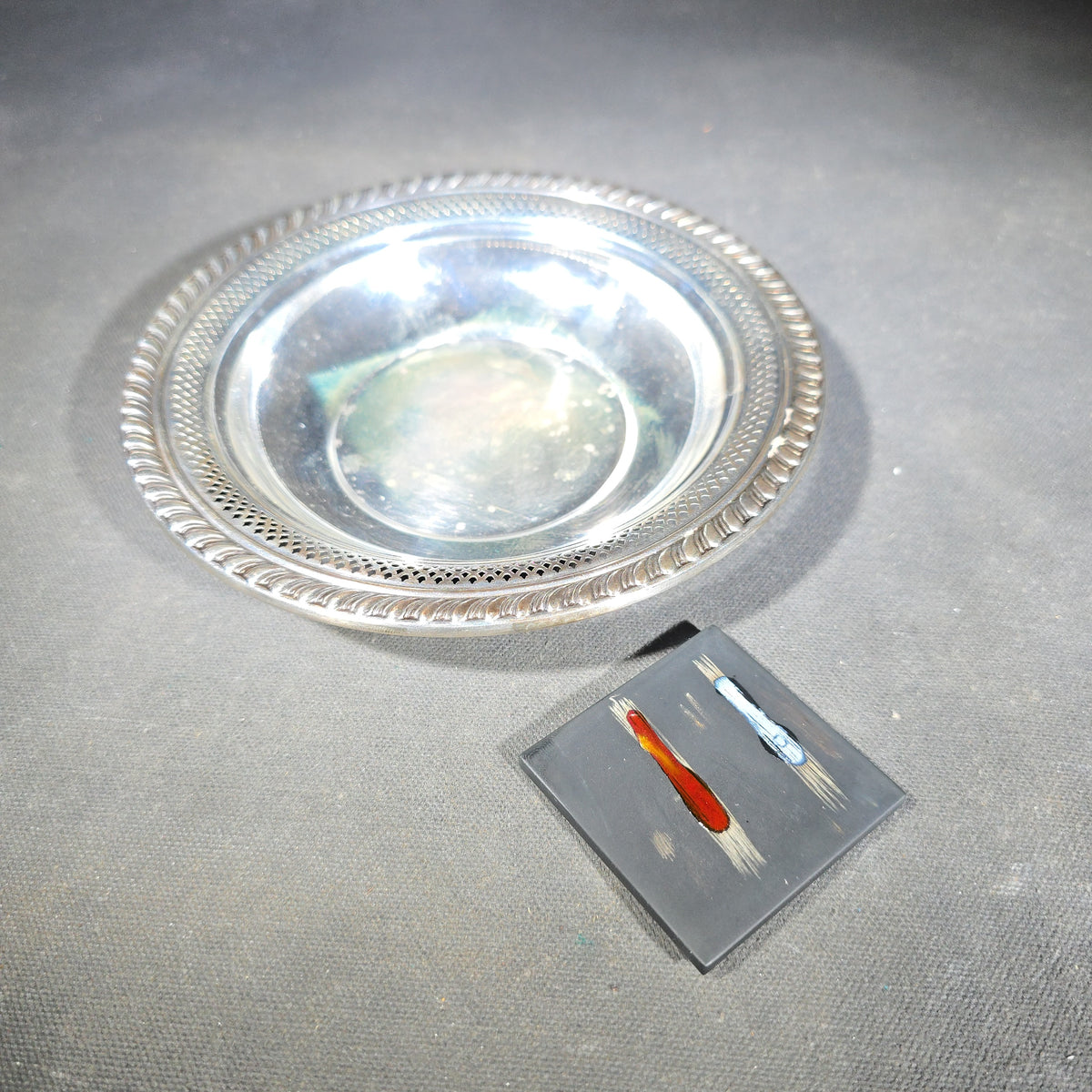 Sterling Silver Reticulated Nut Dish with Gadroon Edge, Unmarked, Acid-Tested