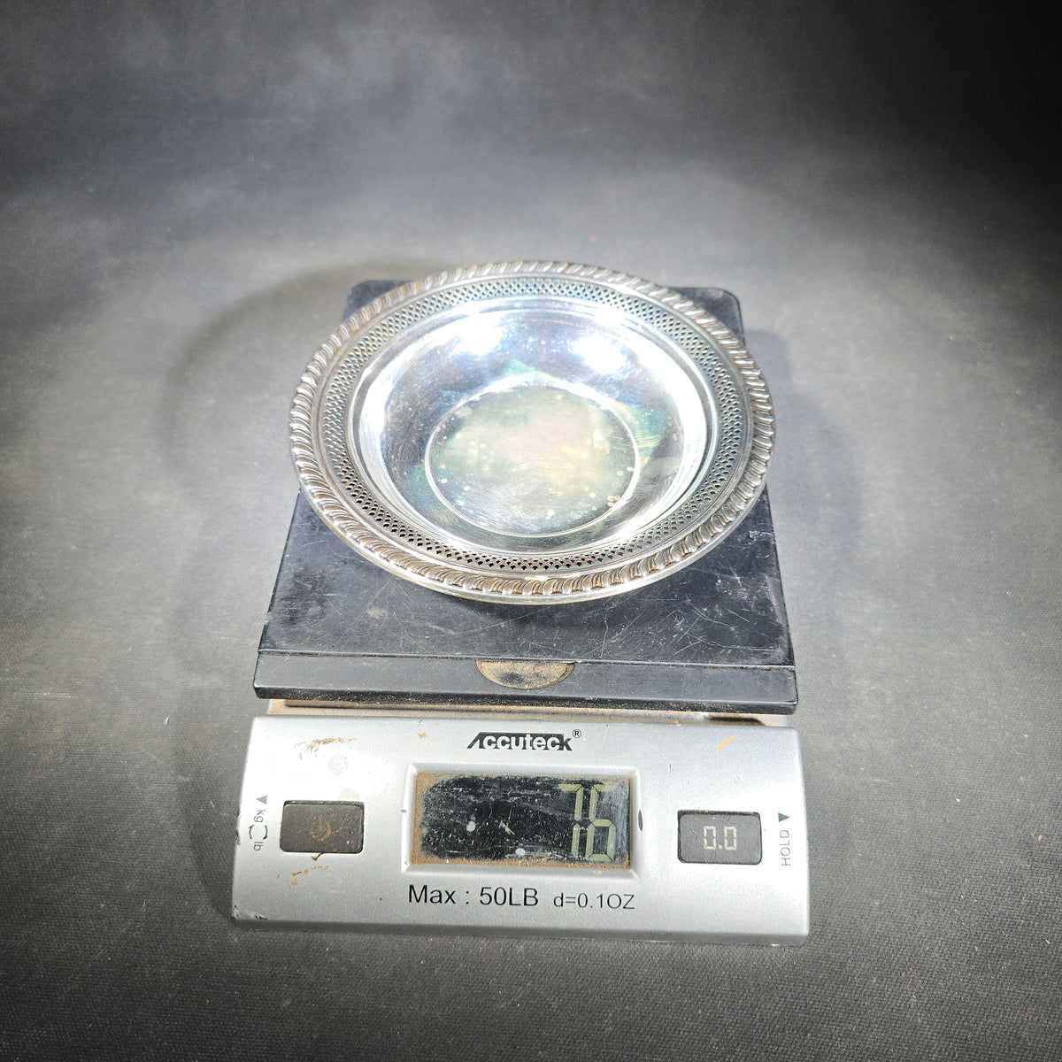 Sterling Silver Reticulated Nut Dish with Gadroon Edge, Unmarked, Acid-Tested