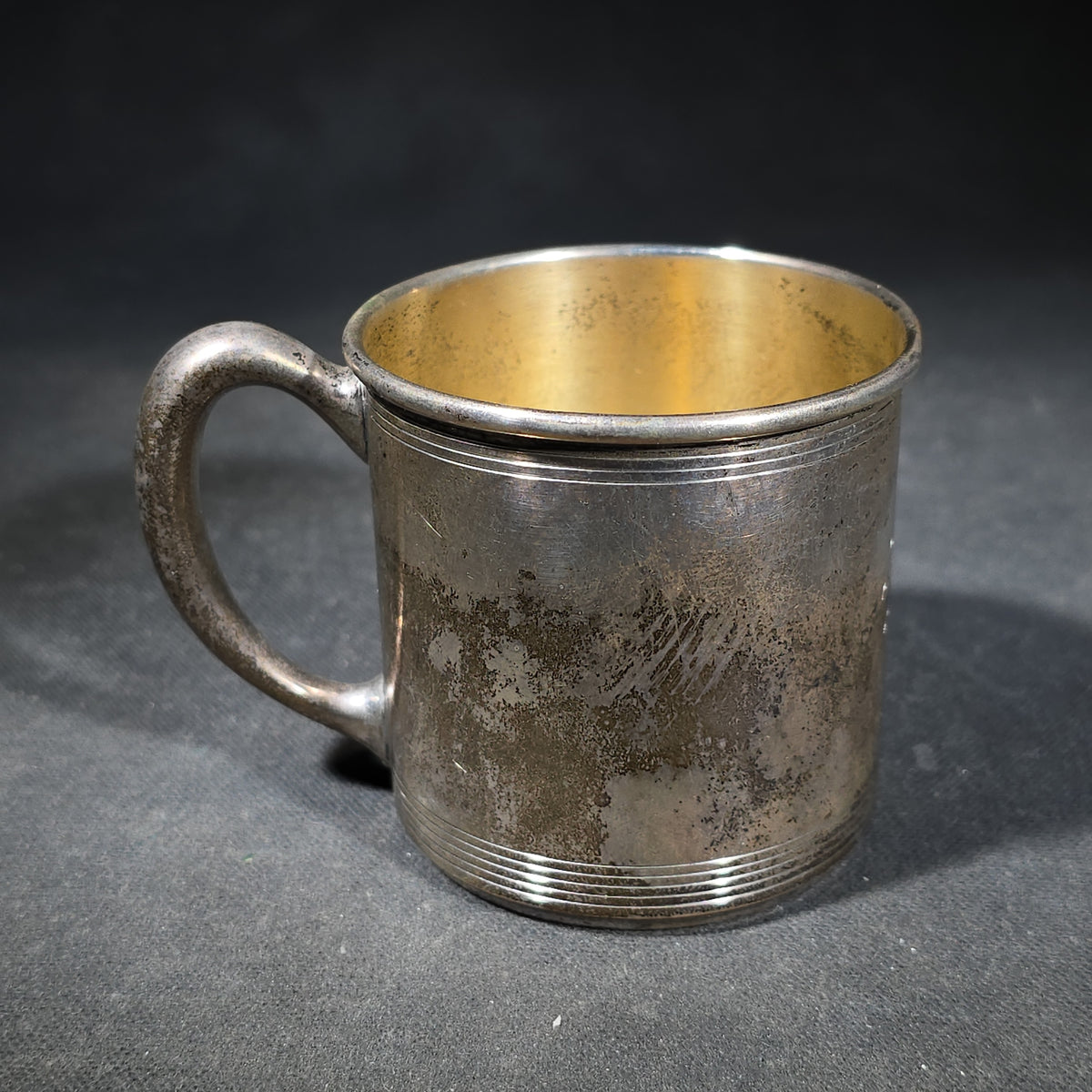 Sterling Silver Baby Cup with Gold Wash Interior, Monogrammed "J.J.M." and Dated "12-8-58"