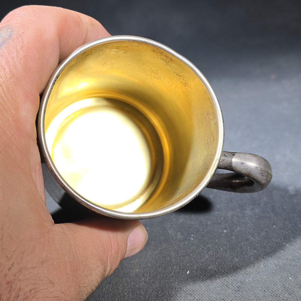 Sterling Silver Baby Cup with Gold Wash Interior, Monogrammed "J.J.M." and Dated "12-8-58"