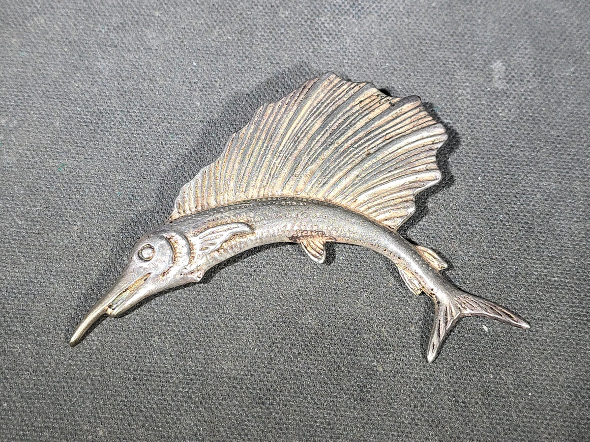 Sterling Silver Figural Sailfish Brooch, Stamped "Sterling"
