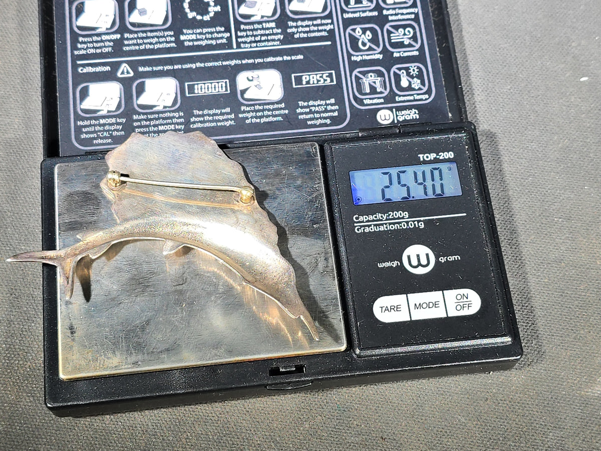 Sterling Silver Figural Sailfish Brooch, Stamped "Sterling"
