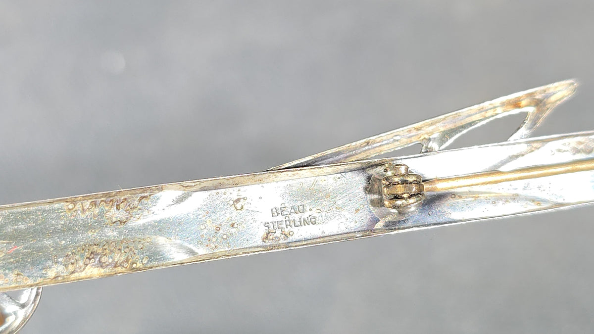 Sterling Silver Ski and Ski Pole Bar Brooch, Marked Beau Sterling