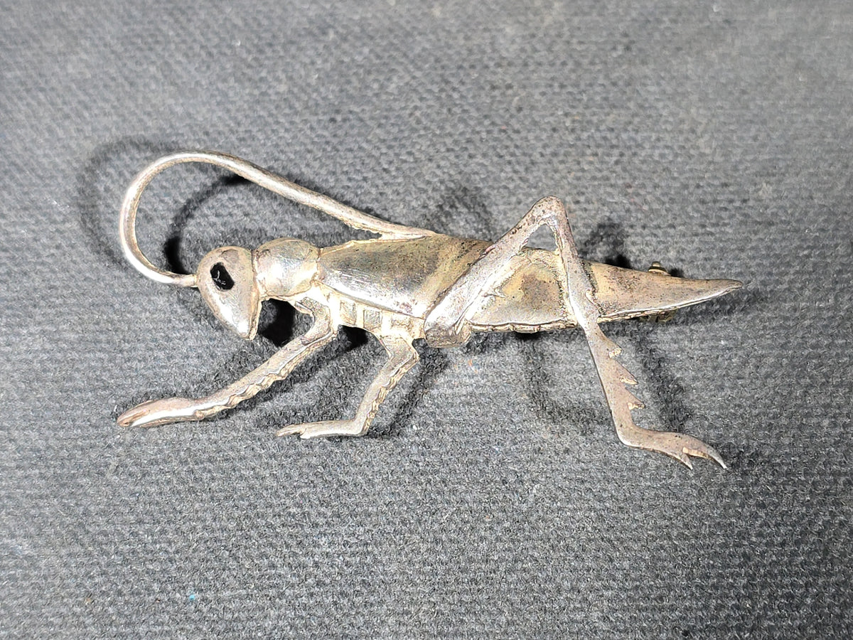 Sterling Silver Figural Grasshopper Brooch, Stamped 925