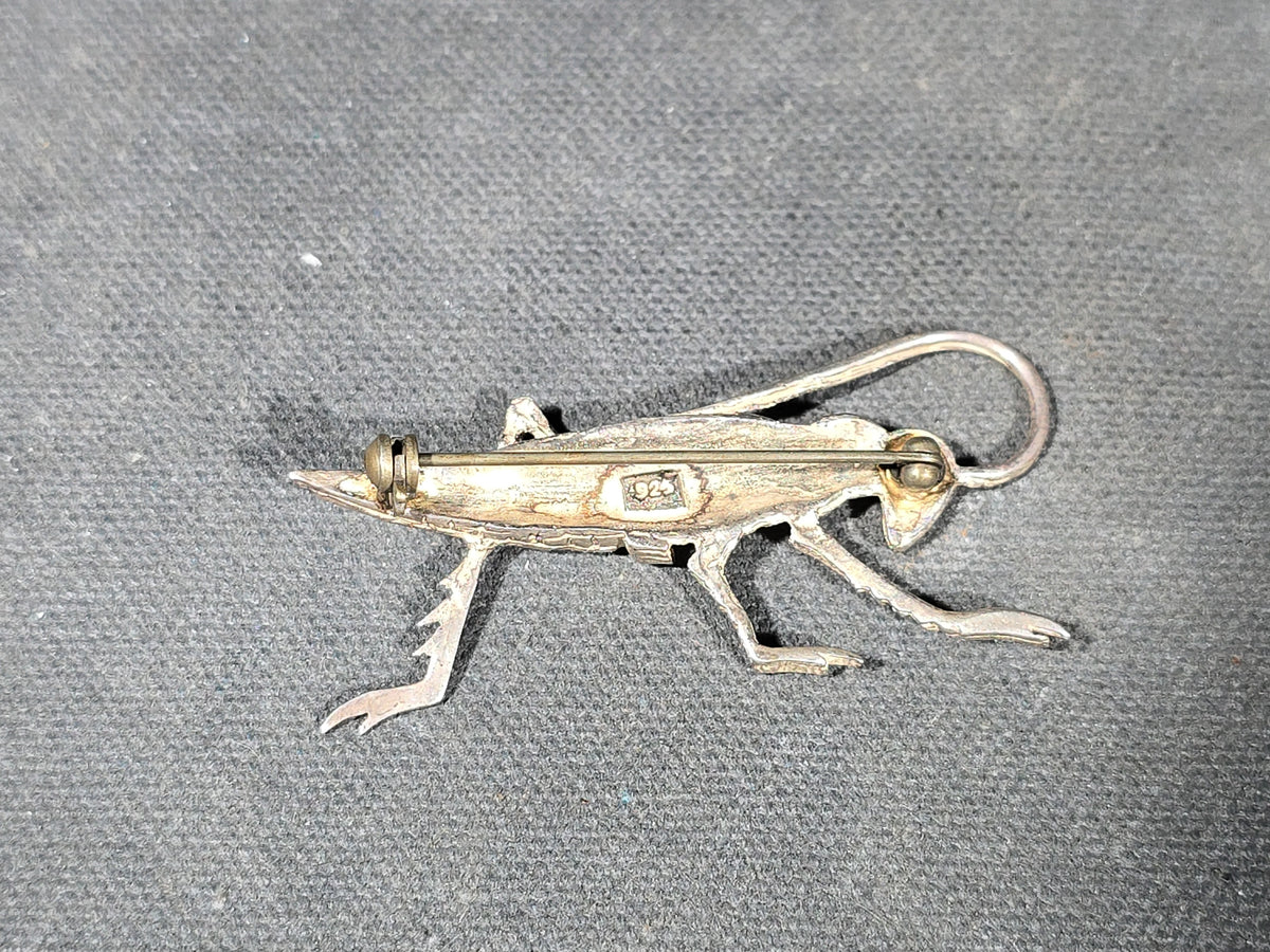 Sterling Silver Figural Grasshopper Brooch, Stamped 925