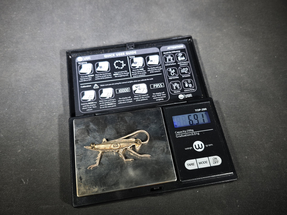 Sterling Silver Figural Grasshopper Brooch, Stamped 925