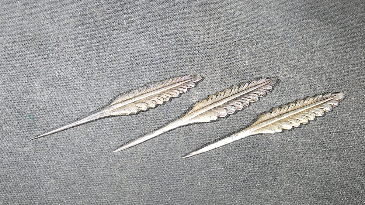 Trio of Vintage Silver-Plated Feather-Form Toothpicks