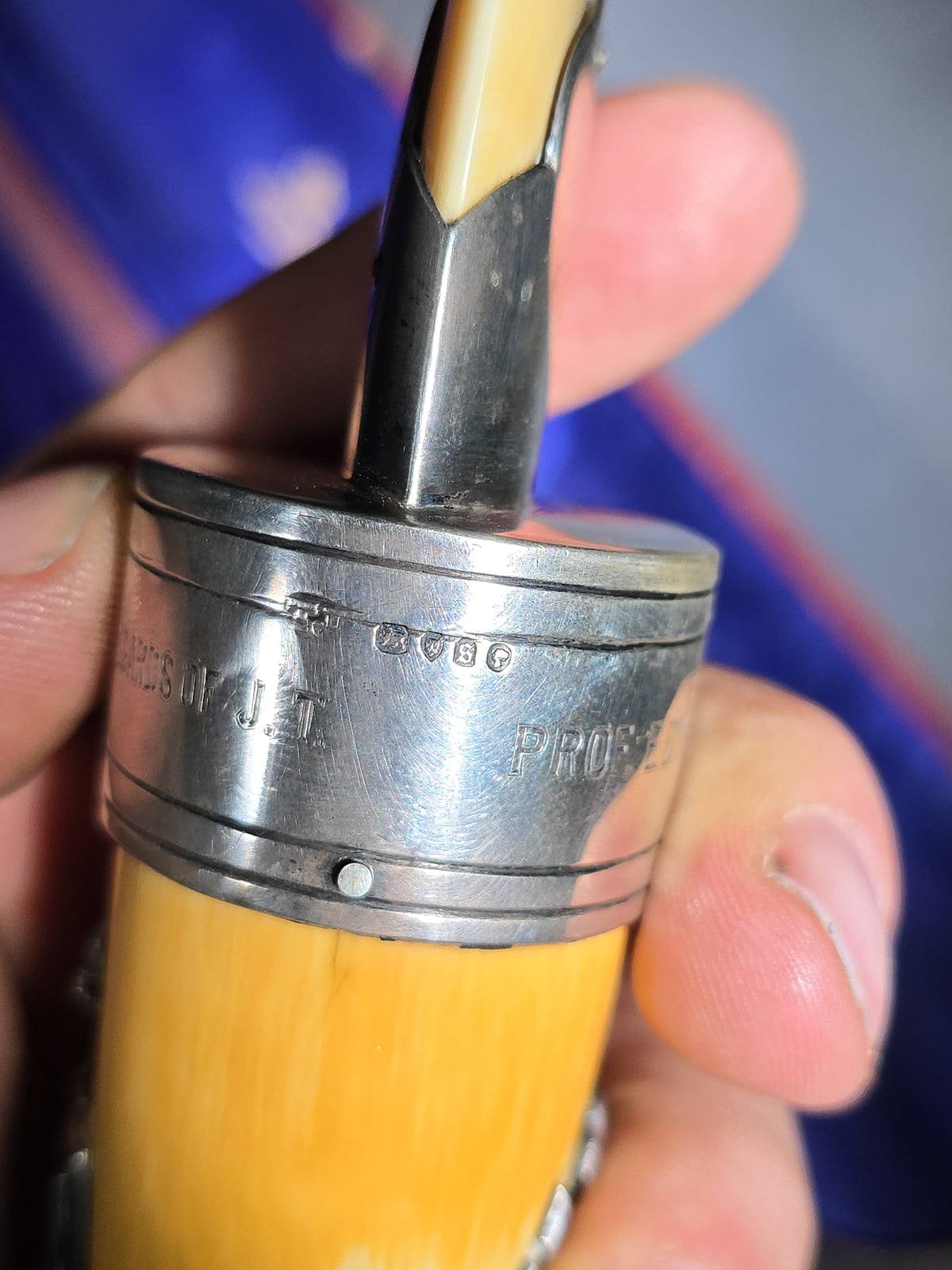 Antique Ivory and Whale's Tooth Page Turner with Sterling Silver Mounts, Applied Tuckerman Family Coat of Arms with "Paratus et Fidelis" Motto, Inscribed to Prof. Edward Tuckerman, in W. Thornhill Presentation Case, London