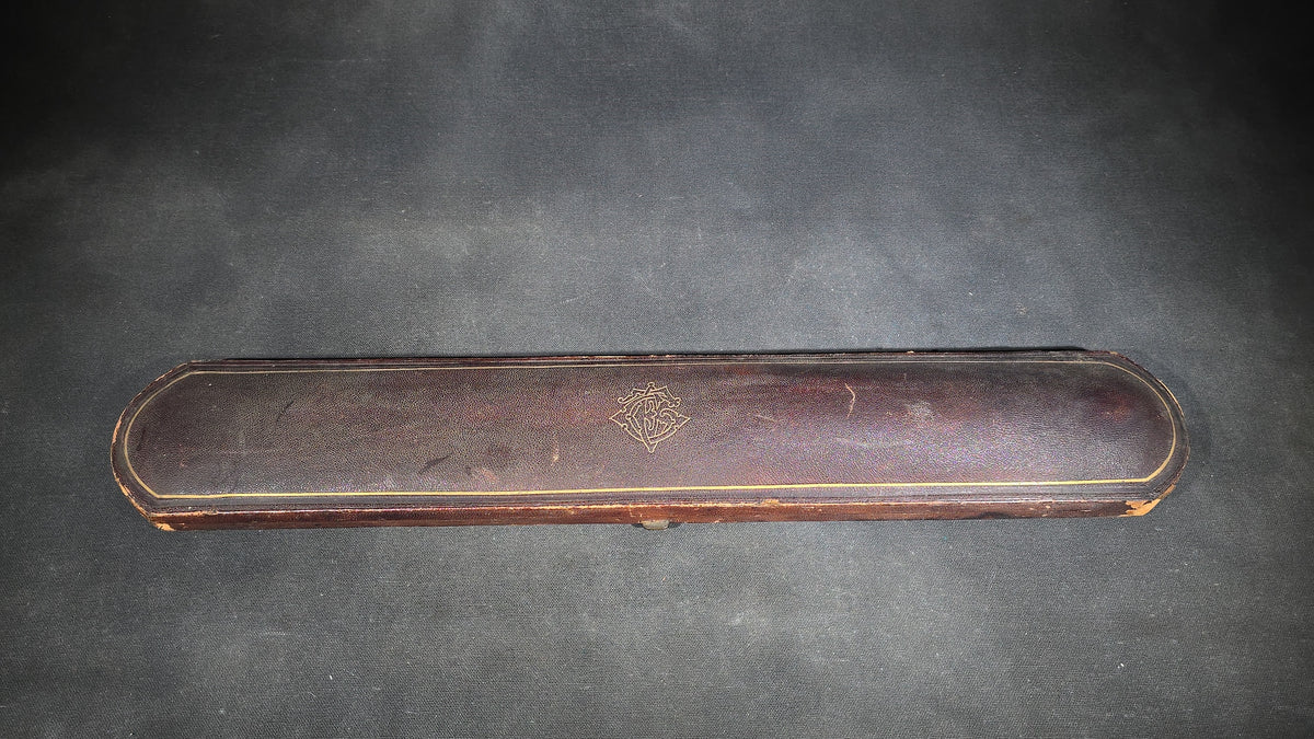 Antique Ivory and Whale's Tooth Page Turner with Sterling Silver Mounts, Applied Tuckerman Family Coat of Arms with "Paratus et Fidelis" Motto, Inscribed to Prof. Edward Tuckerman, in W. Thornhill Presentation Case, London