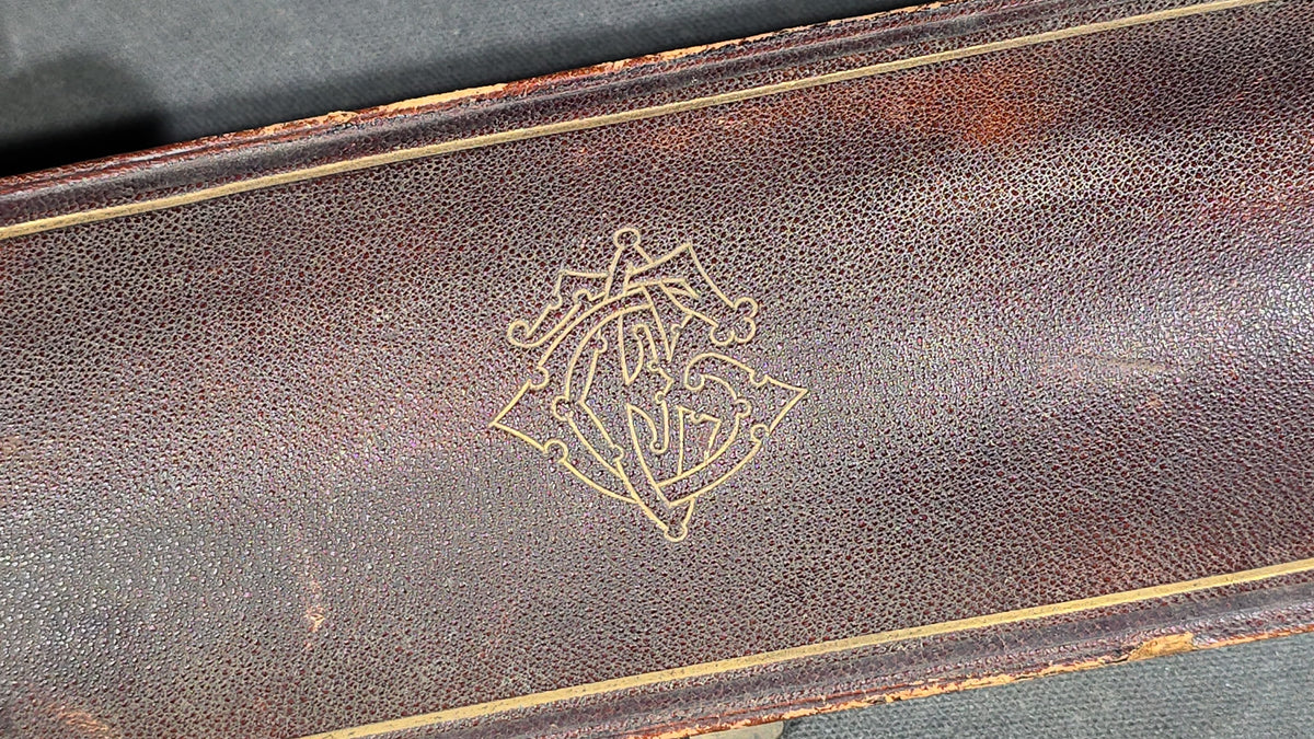 Antique Ivory and Whale's Tooth Page Turner with Sterling Silver Mounts, Applied Tuckerman Family Coat of Arms with "Paratus et Fidelis" Motto, Inscribed to Prof. Edward Tuckerman, in W. Thornhill Presentation Case, London