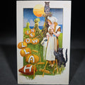 Lot 038 - Antique Embossed Halloween Postcard with Girl, Black Cat, Owl, and Pumpkins, Design Copyrighted John Winsch, 1913, Printed in Germany