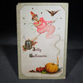 Lot 016 - Antique Embossed "A Jolly Hallowe'en" Halloween Postcard with Witch on Broomstick, Owl, Pumpkin, and Candle, Series No. 2399, Printed in Germany