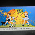 Lot 128 - Antique Embossed "Hallowe'en Greetings" Postcard with Children, Jack-O-Lanterns, and Black Cat, Published by Whitney, Worcester, Massachusetts