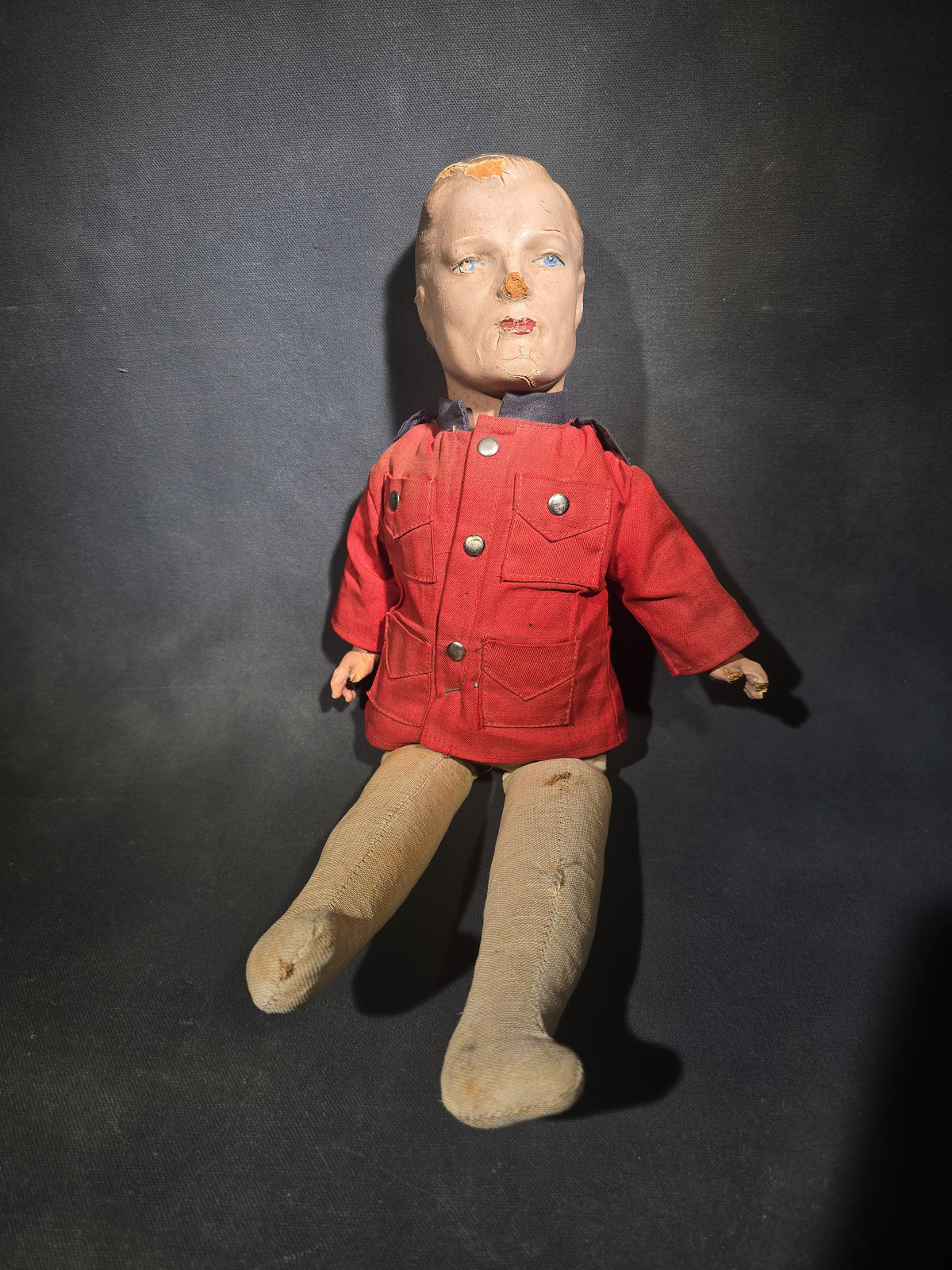 Vintage Composition R.C.M.P. Mountie Doll in Red Serge Jacket, Manufactured by Reliable Toy Company, Made in Canada