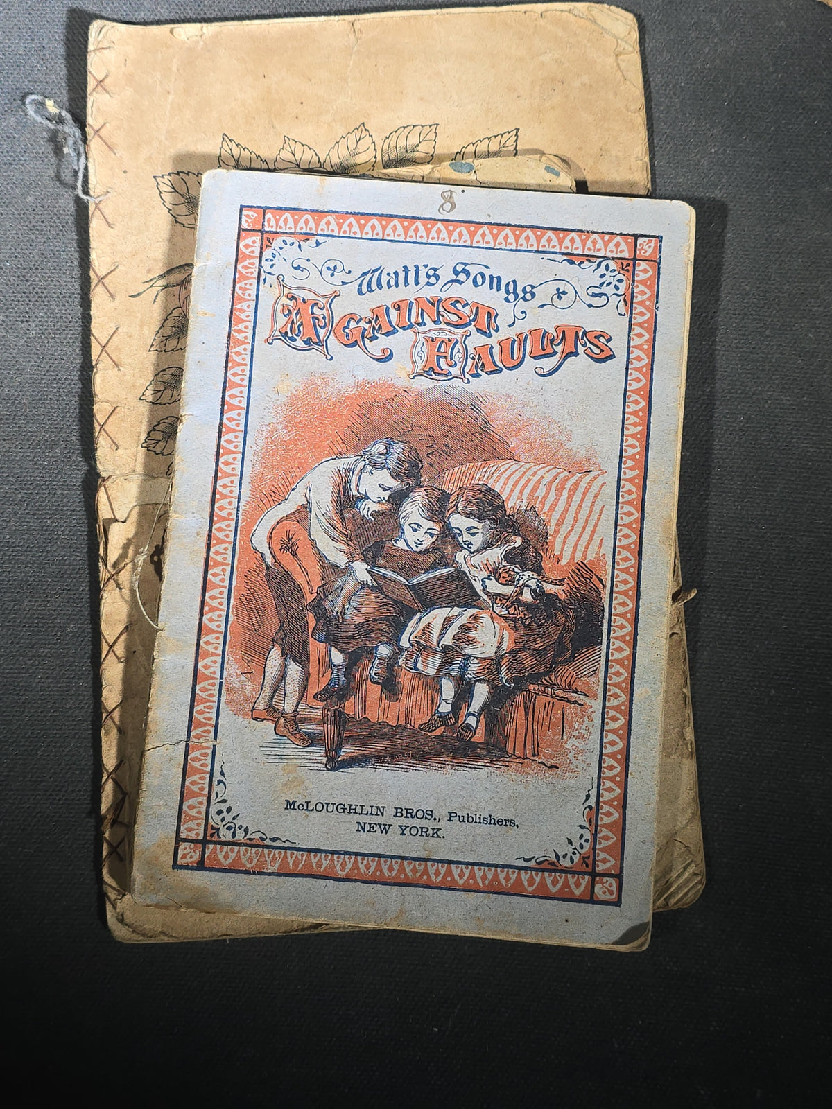 Grouping of Antique Chapbooks, Primers, and Children's Books including "Nursery Rhymes and Tales" 1826, "The Children in the Wood" 1830, "Courtship and Marriage" 1824, and "Watts Songs Against Faults" by McLoughlin Bros.