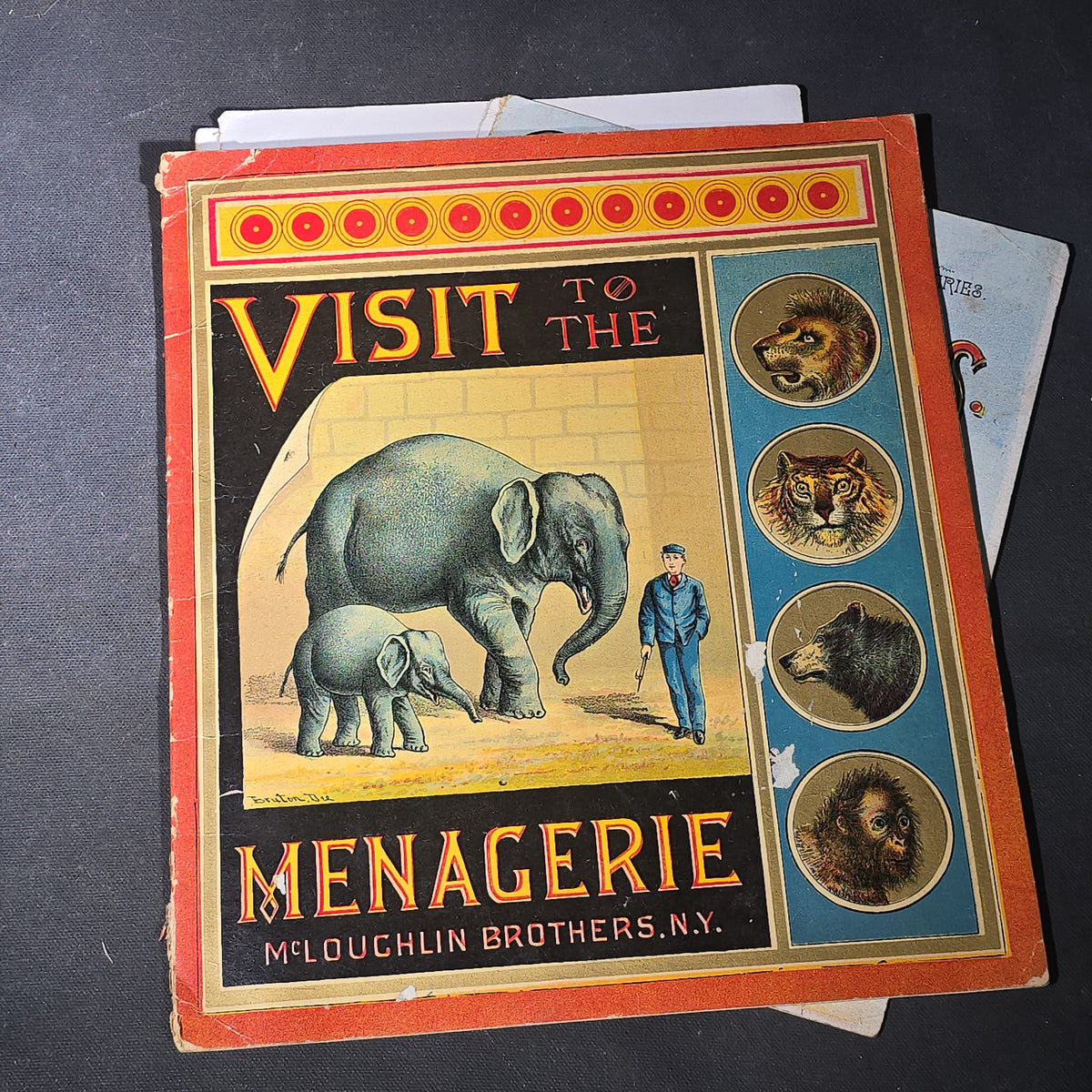 Grouping of 14 Antique Chromolithograph Children's Books Including "Circus Sights," "Visit to the Menagerie," "Adventures of ABC," "Christmas Delights," "Cock Robin," And "The Little Old Woman," Published by Mcloughlin Bros., New York