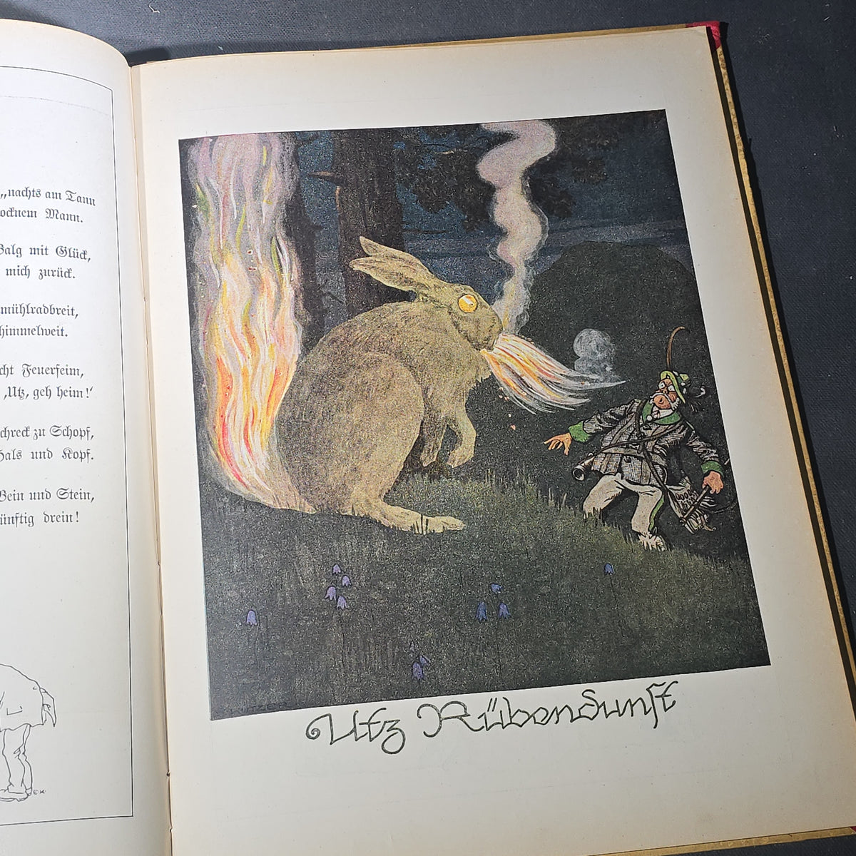 Grouping of Six Antique and Vintage German Illustrated Children's Books including "Firlefanz" ("Tomfoolery") by Hans Watzlik and Ernst Kutzer 1922, "Hans Huckebein, der Ungluecksrabe" by W. Busch, and "Die Reise in's Schlaraffenland"