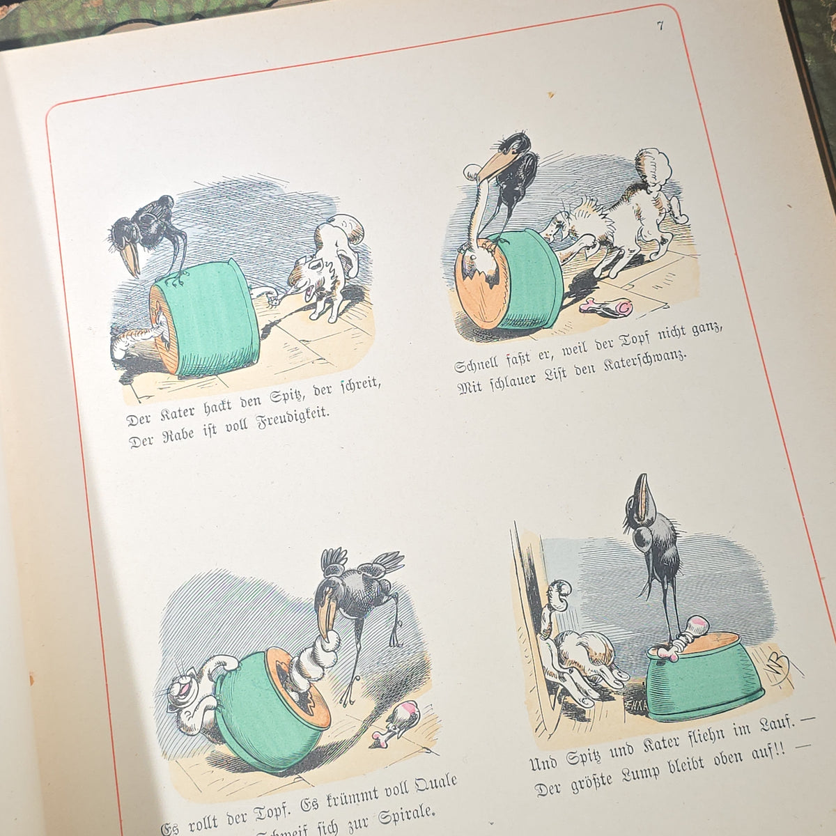 Grouping of Six Antique and Vintage German Illustrated Children's Books including "Firlefanz" ("Tomfoolery") by Hans Watzlik and Ernst Kutzer 1922, "Hans Huckebein, der Ungluecksrabe" by W. Busch, and "Die Reise in's Schlaraffenland"