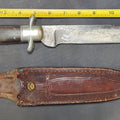 Lot 004 - F. Wichelhaus Bowie Knife with Etched Blade, Tooled Leather Sheath with Brass Bulldog Head, Newark, New Jersey
