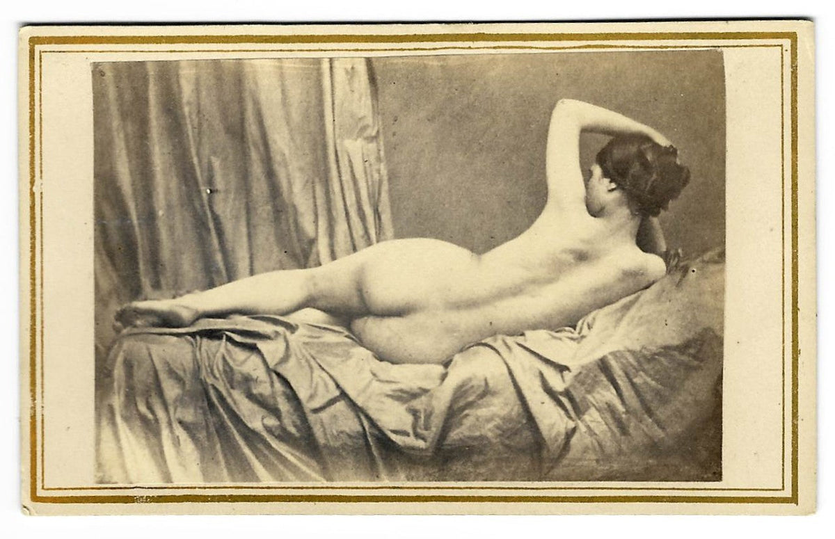 Antique Carte de Visite C.D.V. Nude Photograph of a Reclining Woman on Draped Fabric