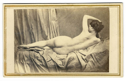 Antique Carte de Visite C.D.V. Nude Photograph of a Reclining Woman on Draped Fabric