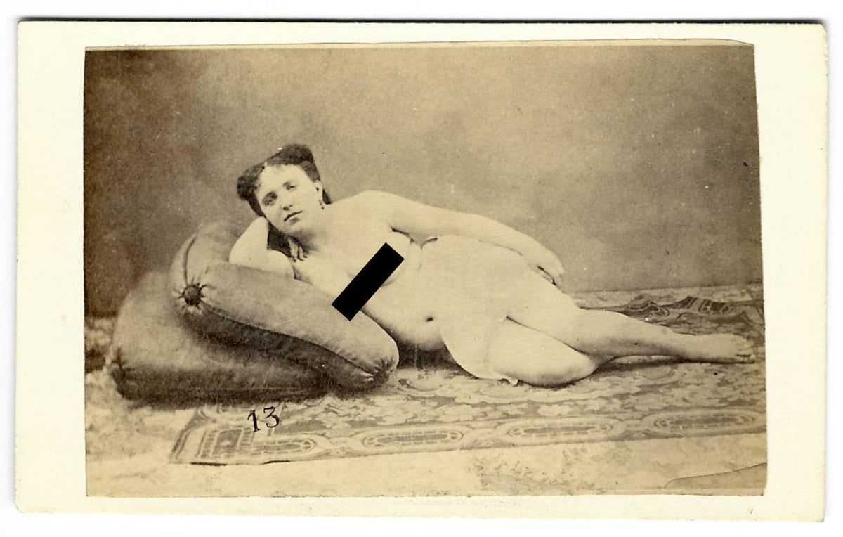 Antique Carte de Visite C.D.V. Nude Photograph of a Reclining Woman on Cushions, Numbered "13"