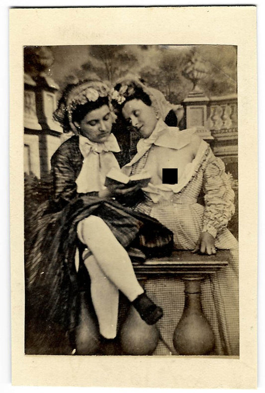 Antique Risque Carte de Visite C.D.V. Photograph of Two Women with Exposed Breast