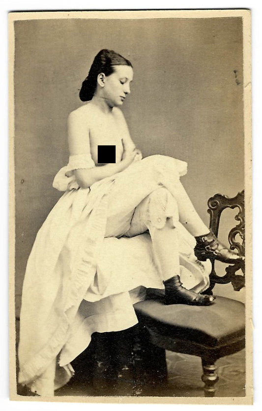Antique Risque Carte de Visite C.D.V. Photograph of a Seated Woman with Exposed Breasts