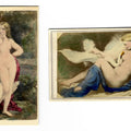 Lot 016 - Pair of Antique Hand-Colored Illustrated Carte De Visite C.D.V. Filler Cards Depicting Leda and the Swan, After Paintings by Paul Baudry and Nicolas-Auguste Galimard