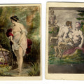 Lot 017 - Pair of Antique Hand-Colored Illustrated Carte De Visite C.D.V. Filler Cards Including "L'Ingenue" After Charles Chaplin and a Mythological Satyr and Nymph Scene