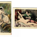 Lot 020 - Pair of Antique Hand-Colored Illustrated Carte De Visite C.D.V. Filler Cards Depicting Classical Nude Subjects Including Danae After Anthony Van Dyck and Bathers at a Stream After Joseph Felon