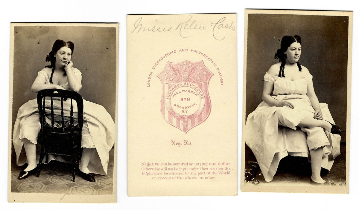 Trio of Antique Carte de Visite C.D.V. Risque Photographs of Women in Undergarments including Two Seated Poses and a Pair of Costumed Performers, Photographed by London Stereoscopic and Photographic Company, 579 Broadway, New York