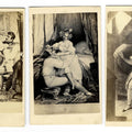 Lot 026 - Trio of Antique Illustrated Risque Carte De Visite C.D.V. Filler Cards Depicting Romantic and Erotic Couples in Interior Settings