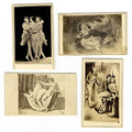 Lot 032 - Grouping of Four Antique Illustrated Carte De Visite C.D.V. Filler Cards Depicting Nude and Risque Subjects Including the Three Graces and a Sex Act in a Woodland Setting