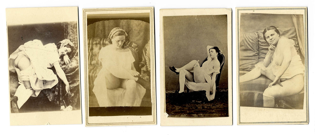 Grouping of Four Antique Risque Carte de Visite C.D.V. Photographs of Women in Various States of Undress