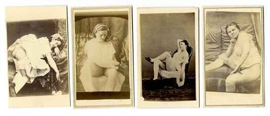 Grouping of Four Antique Risque Carte de Visite C.D.V. Photographs of Women in Various States of Undress
