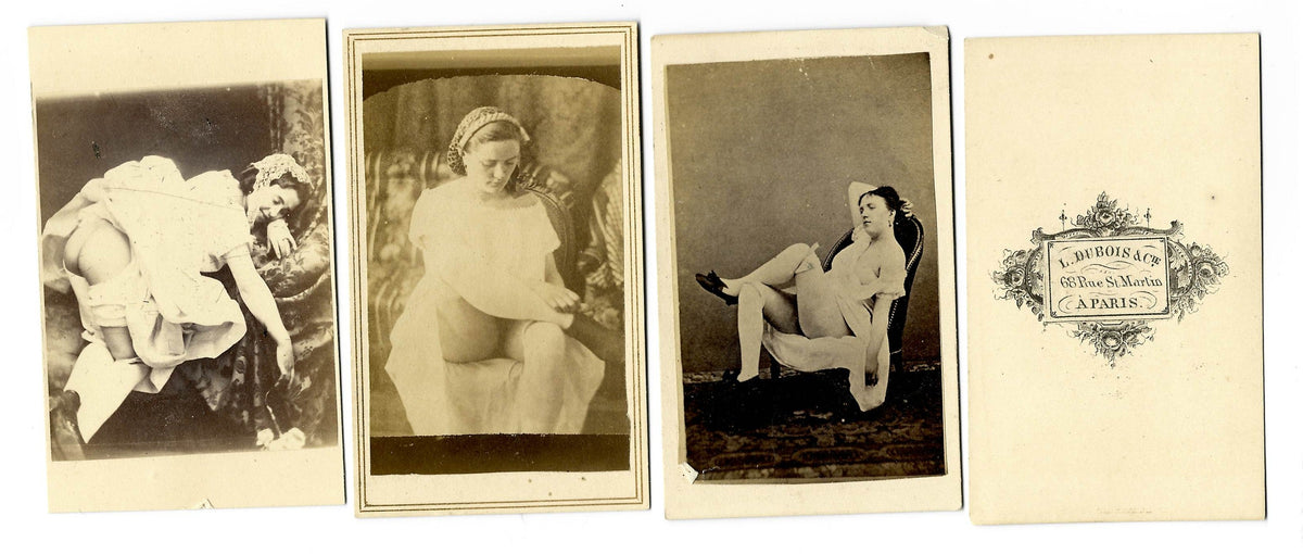 Grouping of Four Antique Risque Carte de Visite C.D.V. Photographs of Women in Various States of Undress