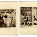 Lot 045 - Pair of Antique Carte De Visite C.D.V. Photographs Depicting Sex Acts in Staged Interior Settings Including a Kitchen Scene and a Parlor Scene with Onlooker