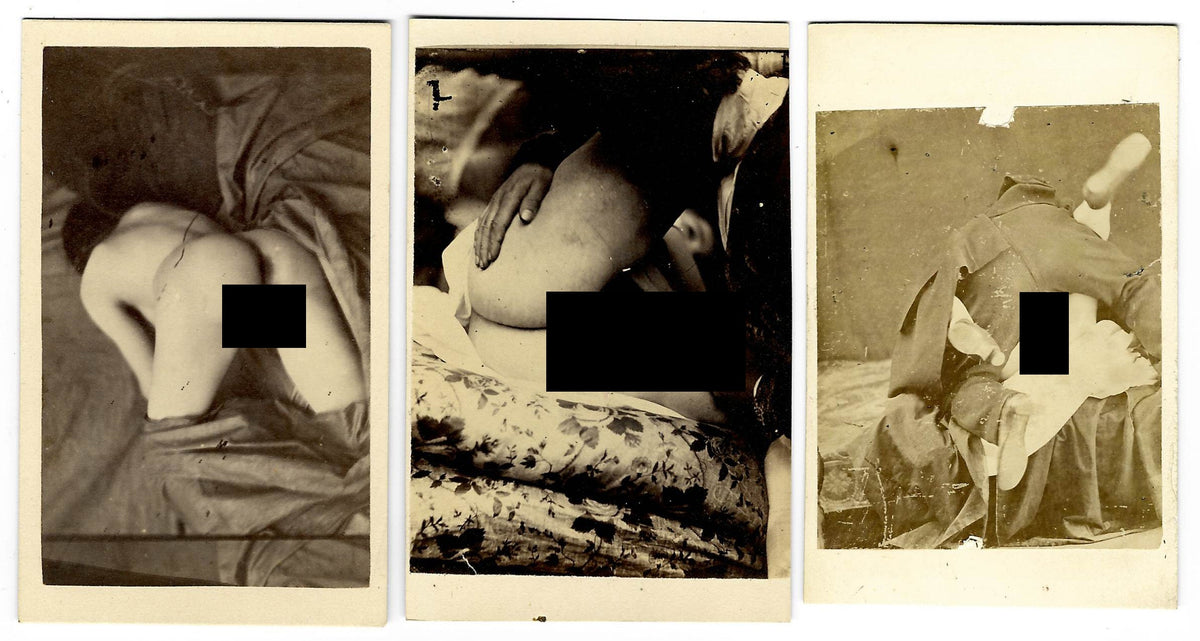 Trio of Antique Carte de Visite C.D.V. Photographs Depicting Sex Acts