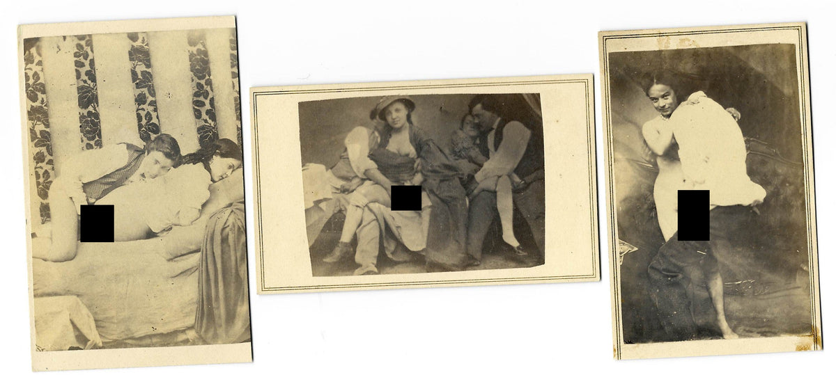Trio of Antique Carte de Visite C.D.V. Photographs Depicting Sex Acts, Two with L. Dubois & Cie Backstamps, 68 Rue St. Martin, Paris