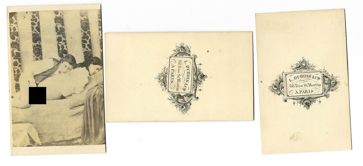 Trio of Antique Carte de Visite C.D.V. Photographs Depicting Sex Acts, Two with L. Dubois & Cie Backstamps, 68 Rue St. Martin, Paris