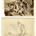 Lot 054 - Pair of Antique Illustrated Carte De Visite C.D.V. Filler Cards Depicting Nude Figures and Animals in Comic Scenes