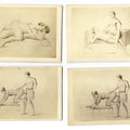 Lot 064 - Grouping of Four Antique Illustrated Carte De Visite C.D.V. Filler Cards Depicting Nude Figures Engaged in Sex Acts